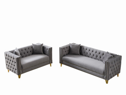 Deep Seat Sofa With Button Nailhead, Square Arm Couches