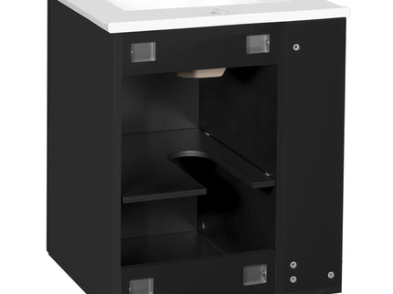 Modern Wall Mounted Bathroom Cabinet With Side Shelf And Ceramic Sink