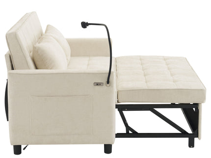 Pull-Out Sleeper Sofa With Reversible Backrest Cushion, Side Pockets, 2 USB Ports And A Phone Holder For Living Room