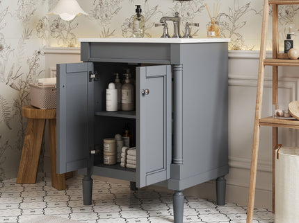 Bathroom Vanity With Top Sink, 2 Tier Storage Cabinet