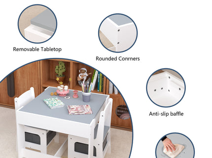 Kids Table And Chair Set, 3 In 1 Activity Table With Storage Drawer For Toddlers Drawing, Reading, Crafts, 2 In 1 Detachable Top - White