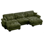 Dark Green / 3 Pc. 3 Seater Sectional, 2 Ottomans