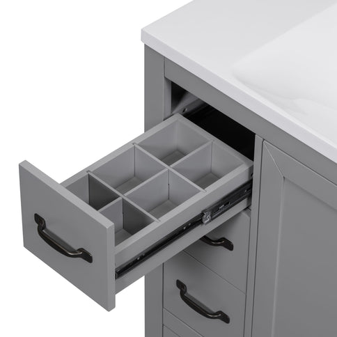 36" Bathroom Vanity Without Sink, Cabinet Base Only, 6 Drawers, Multi Functional Drawer Divider, Adjustable Shelf - Gray