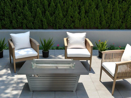 Outdoor Gas Fire Pit Table With Durable Construction And Lid - Gray