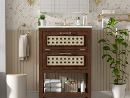 Modern Bathroom Vanity With Integrated Sink, Cabinet With 1 Deep Drawer And 1 Tip-Out Drawer
