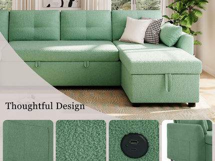 U-Shaped Sectional Sofa Bed With Storage And USB Ports