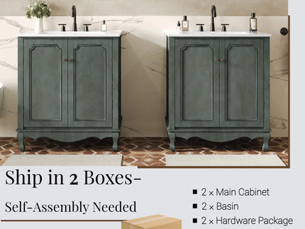 Vintage Double Sink Bathroom Vanity Set With Ceramic Sinks