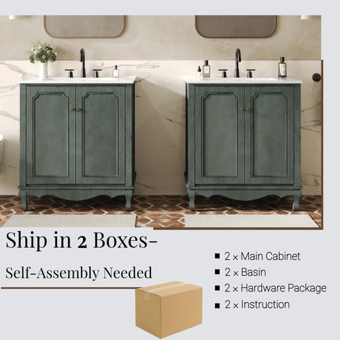 Vintage Double Sink Bathroom Vanity Set With Ceramic Sinks