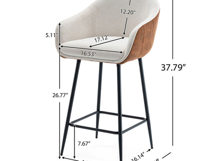 Modern Style Counter Height Bar Stools, With Comfortable Upholstery, Durable Metal Legs Ensure Stability - Brown