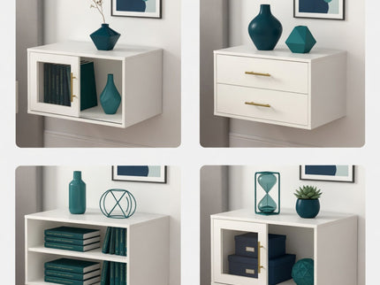 Cube Storage Organizer With Sliding Door Stackable Modular Bookshelf & Storage Cabinet - White