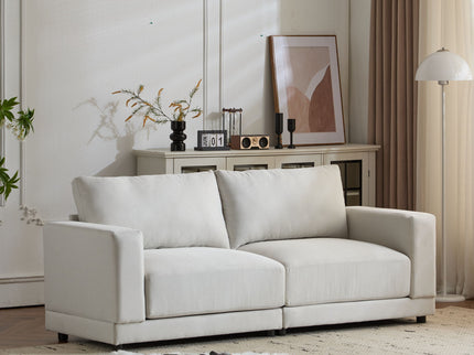 Modern Square Arm Sofa With Soft Fabric Upholstery, Deep Cushions