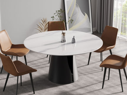 59.05" Modern Artificial Stone Round Carbon Steel Base Dining Table - White / Black