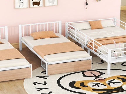 Triple Bunk Bed With Drawers, Multi-Functional Frame With Desks And Shelves In The Middle