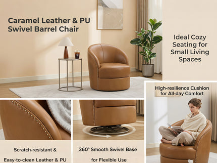 Swivel Accent Chair With 360° Smooth Spin - Black / Light Brown / Silver