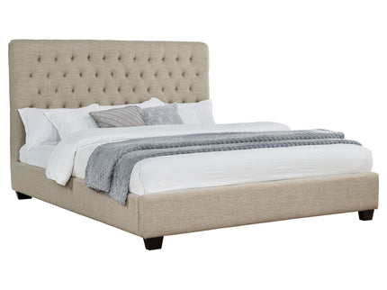 Upholstered California King Bed With Tufted Headboard And Birch Legs - Oatmeal