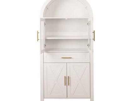 Arched Kitchen Pantry Cabinet With Adjustable Shelves & Barn Door Design