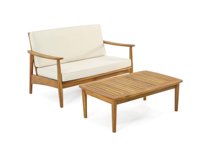 Outdoor Acacia Wood Loveseat Set With Coffee Table