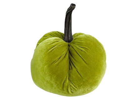 Velvet Weighted Pumpkin With Resin Stem Apple, Pumpkin Ornament Decor For Holiday Harvest Festival Fall Festival & Thanksgiving (Set of 2) - Green