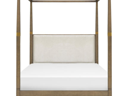 Queen Canopy Bed Frame With Upholstered Headboard - Brown
