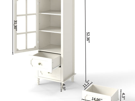 Minimalism Buffet Cabinet With Glass Doors And Double Drawer