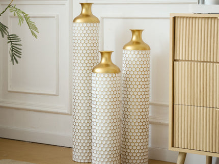 3 Piece Set Gorgeous Home Decoration Large Glazed Floor Vase Decoration Home Droplet Shaped - Gold / White