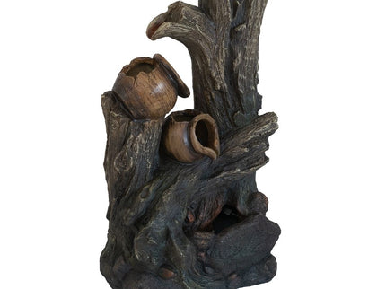 Decorative 4 Tier Broken Pot Water Fountain With LED Light - Brown