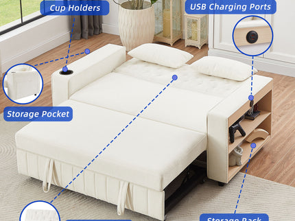 Pull-Out Sofa Bed Convertible Couch With Adjustable Backrest For Living Room
