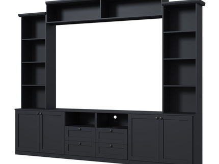 Farmhouse Elegant Entertainment Center Wall Unit With 4 Drawers