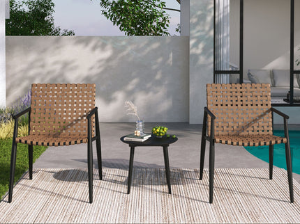 Outdoor Chat Set, 2 Chairs & Side Table - Black / Brown