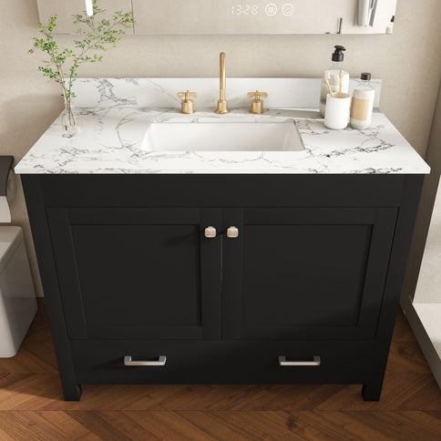 Bathroom Vanity Set, Soft Close Doors, 3 Faucet Holes, Sink Included - Black