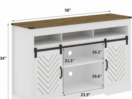 TV Stand With Sliding Barn Doors And Adjustable Storage - White / Oak