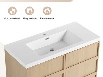 42" Freestanding Bathroom Vanity & Sink & 2 Soft Close Cabinet Doors - Oak / White