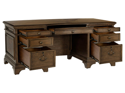 Stigham - 7 Drawer Executive Desk With Lockable File Cabinets - Oak
