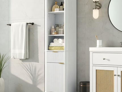Tall Bathroom Storage Cabinet With Adjustable Shelves And 1 Drawer & Door