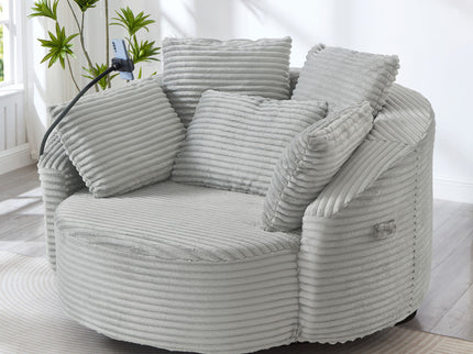 Swivel Accent Barrel Chair With Adjustable Phone Holder, 5 Pillows For Living Room