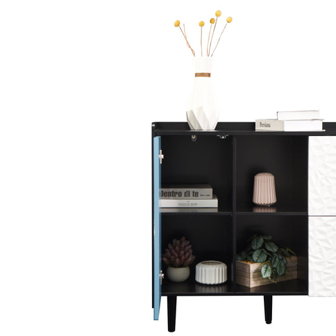 Modern Sideboard Buffet Cabinet With Doors And Unique Panel Styling
