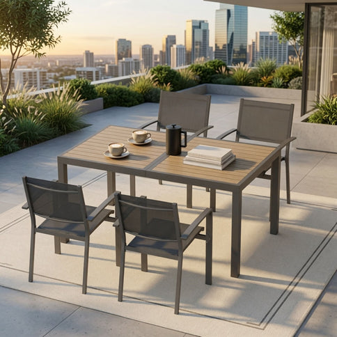 Rectangle Outdoor Patio Table With Slatted Top - Gray