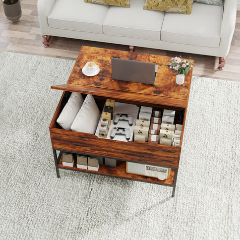 Flip-Top Coffee Table With Storage Lift-Top Design With Hidden Compartment - Black