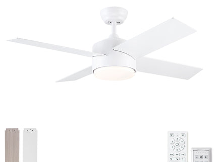 Ceiling Fan With Remote Control, Reversible DC Motor, 6 Speeds, 3 Dimmable LED, Quiet Timer For Indoor - White