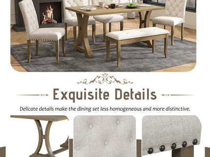 Dining Table Set With 4 Upholstered Chairs And Bench