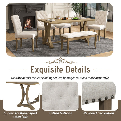 Dining Table Set With 4 Upholstered Chairs And Bench