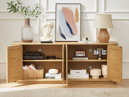 Contemporary Wave Shaped TV Stand With Rattan Doors