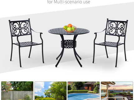 Outsunny - 33" Patio Dining Table Round Cast Aluminium Outdoor Bistro Table With Umbrella Hole - Black
