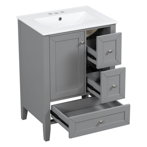 Modern Bathroom Vanity With Sink, Freestanding Cabinet With Drawers And Shelves