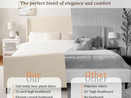 Platform Bed Frame With Tall Headboard And High Footboard
