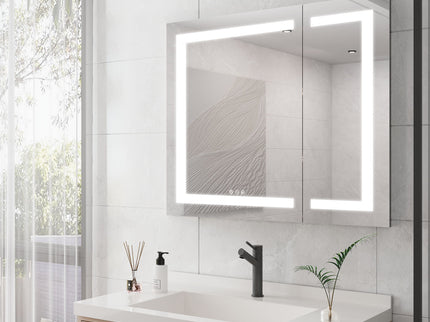 36" X 30" Medicine Cabinet With LED Vanity Mirror, Anti-Fog Recessed Or Surface Mount Bathroom Double Door Large Storage 3000K~6000K Bright Lighted Aluminum Storage Cabinet With Touch Switch - Silver