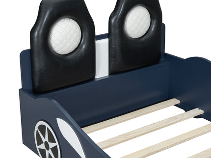 Race Car Shaped Platform Bed With LED And Upholstered Backrest In