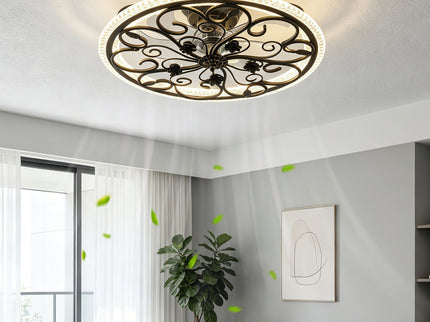 Flower Caged Ceiling Fan With LED Light And Remote Control - Matte Black