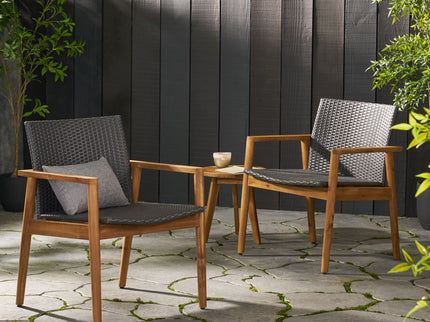 Tranquilize - Outdoor Wooden Club Chair With Woven Wicker Seat And Back (Set of 2) - Light Brown