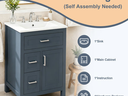 Modern Bathroom Vanity With Sink, Flip Drawer & 2 Drawers, Soft Close Hinges, Adjustable Shelf